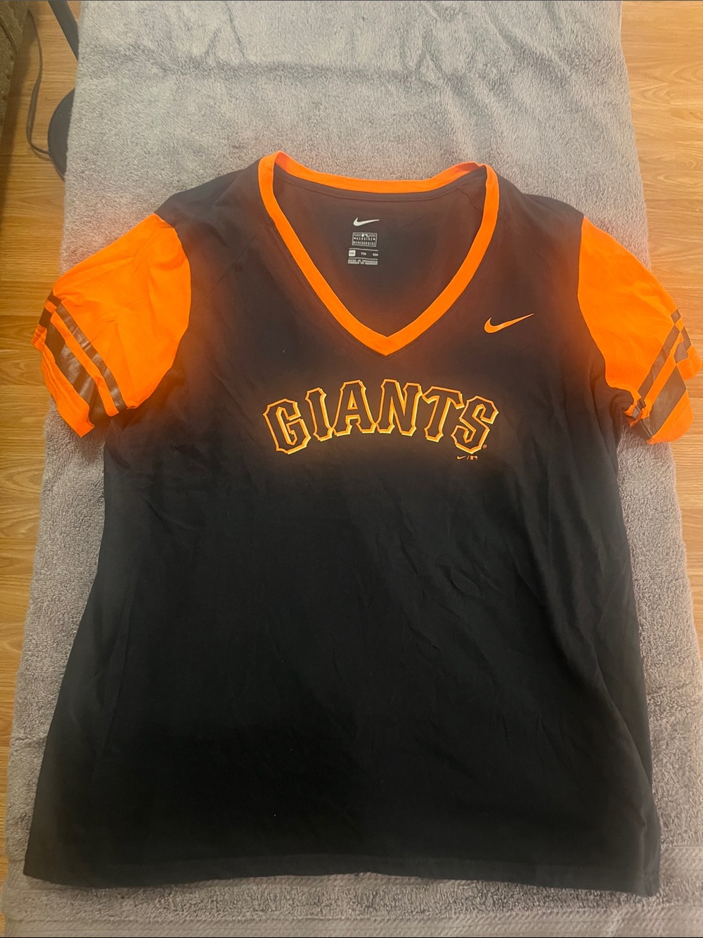 Nike Black and Orange Giants V‑Neck Tee